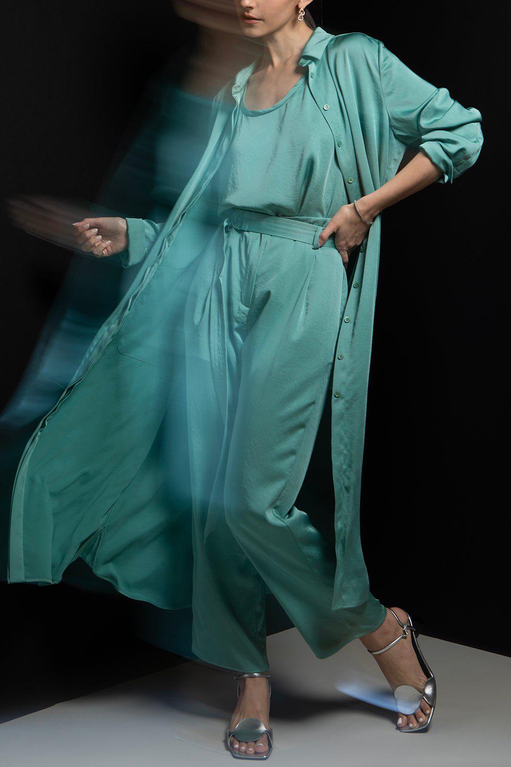 LAPOINTE-Lightweight Texture Satin Scoop Neck Tank - Sea Green-