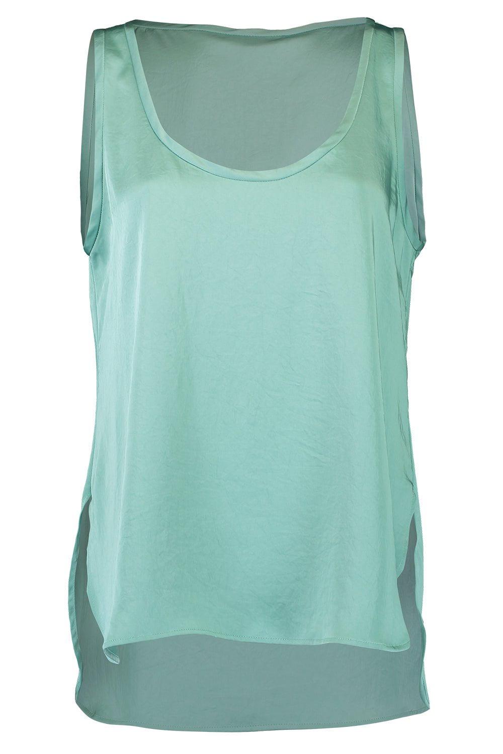 LAPOINTE-Lightweight Texture Satin Scoop Neck Tank - Sea Green-