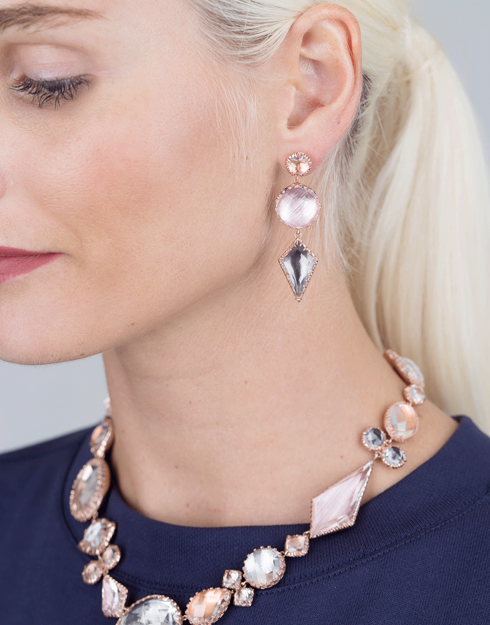 LARKSPUR & HAWK-Saide Mis-Matched Kite 3 Drop Earrings-ROSE GOLD