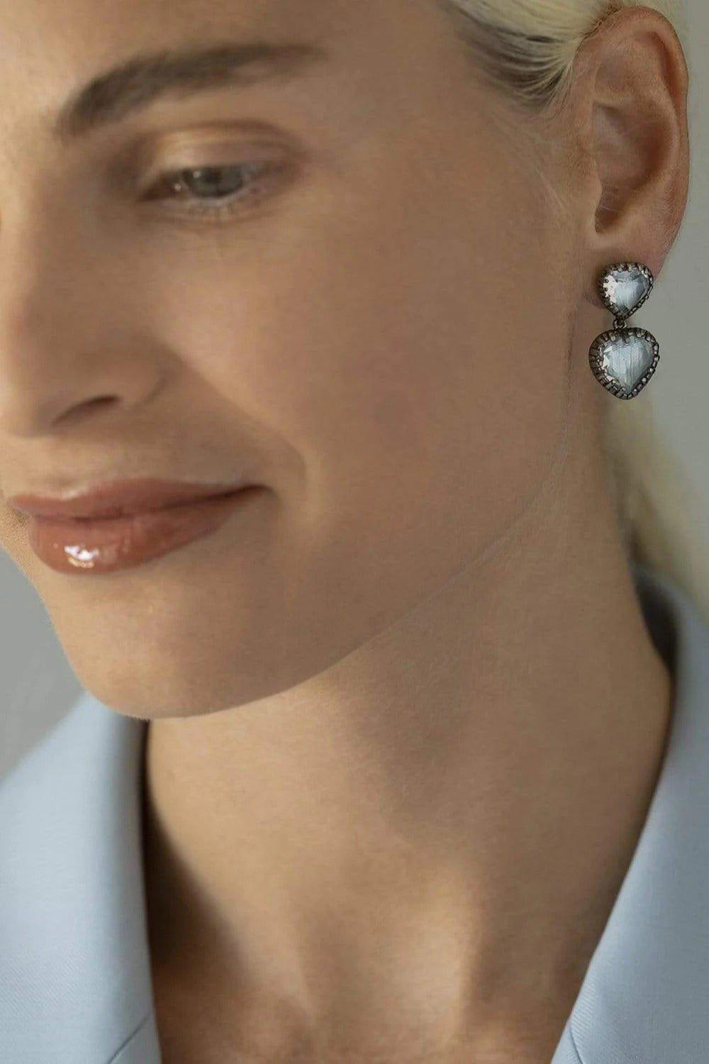 LARKSPUR & HAWK-Chambray Valentina "I Love NY" 2-Drop Earrings-SILVER