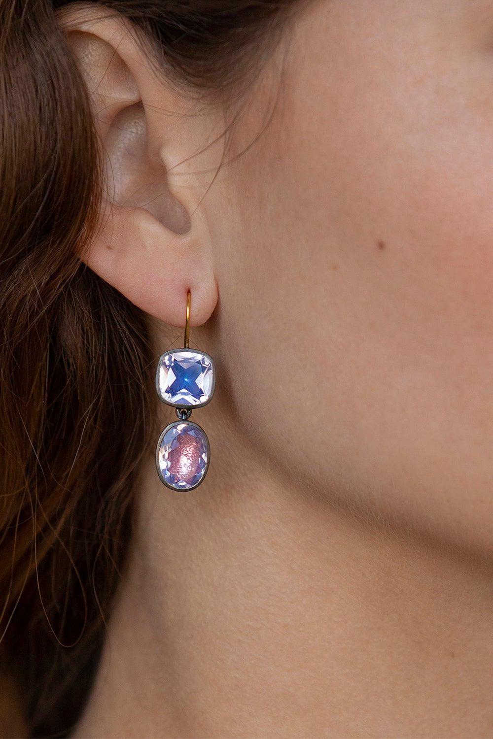LARKSPUR & HAWK-Luzia Cushion Oval Double Drop Earrings-SILVER