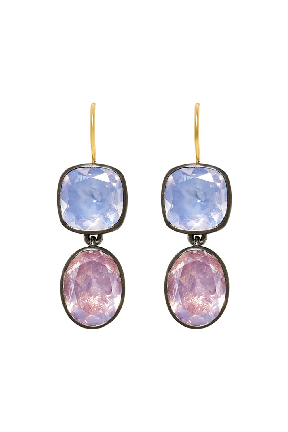 LARKSPUR & HAWK-Luzia Cushion Oval Double Drop Earrings-SILVER