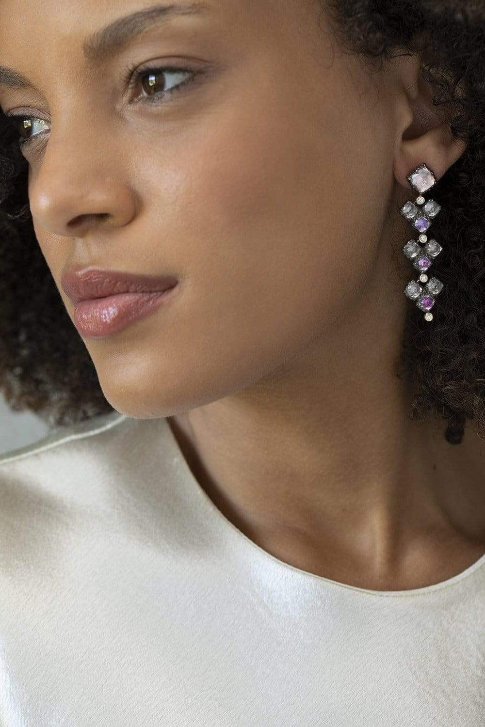 LARKSPUR & HAWK-Sadie Cluster 4-Drop Earrings - Multi Pink-SILVER