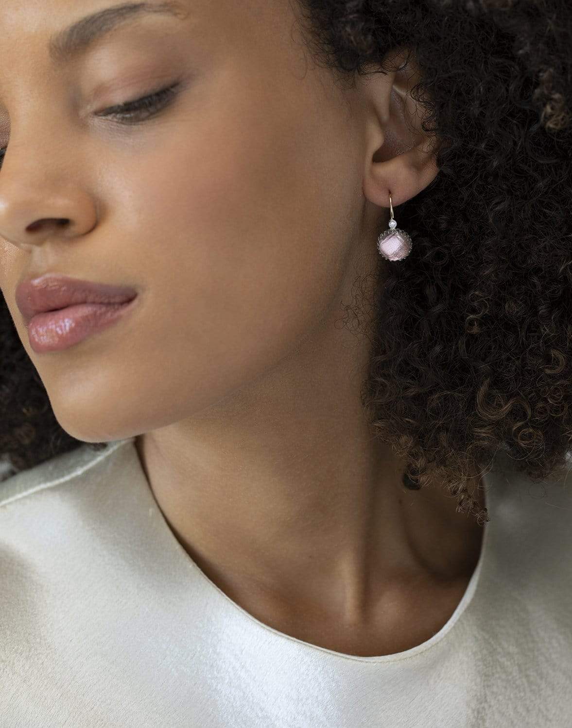 LARKSPUR & HAWK-Small Olivia Button Diamond Earrings - Blush-SILVER