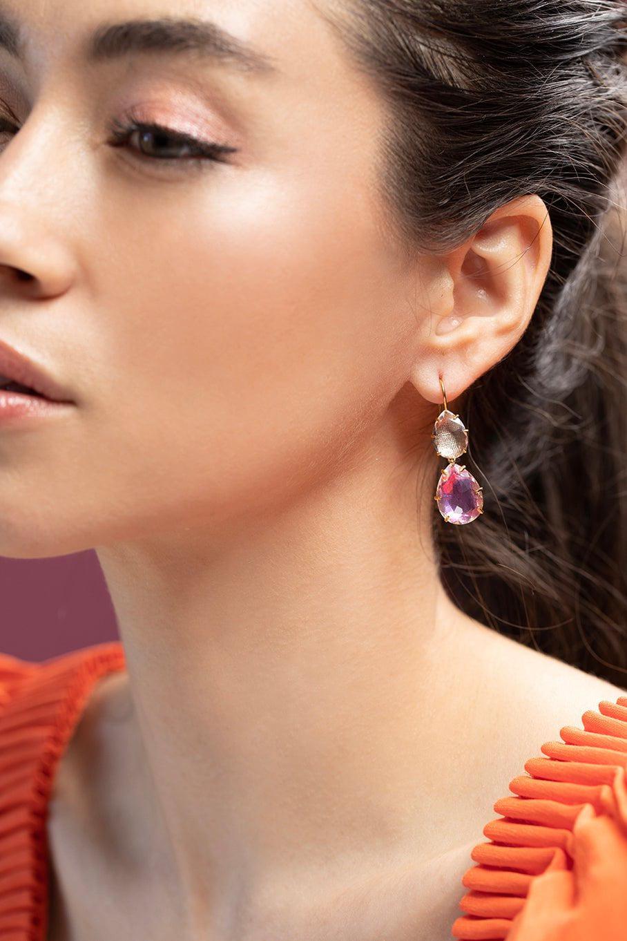 LARKSPUR & HAWK-Caterina Double Drop Earrings-YELLOW GOLD