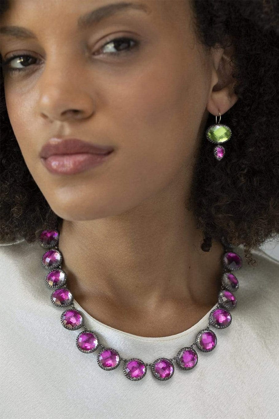 LARKSPUR & HAWK-Olivia Button Rivière Necklace - Fuchsia-SILVER