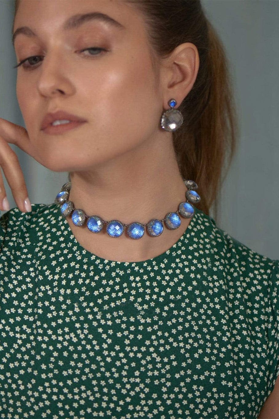 LARKSPUR & HAWK-Sky Olivia Button Riviere Necklace-SILVER