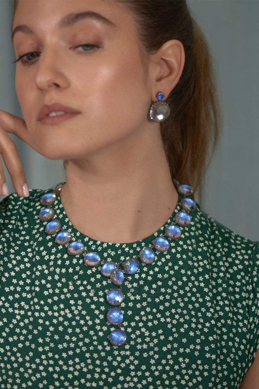 LARKSPUR & HAWK-Sky Olivia Button Riviere Necklace-SILVER