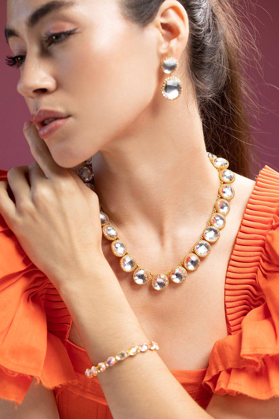 LARKSPUR & HAWK-Olivia Button Necklace - White-YELLOW GOLD