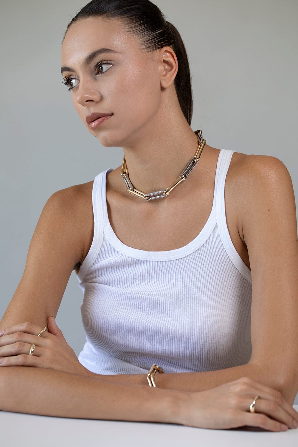 LAUREN RUBINSKI-LR3 - Extra Large Yellow and White Gold Necklace-YELLOW GOLD
