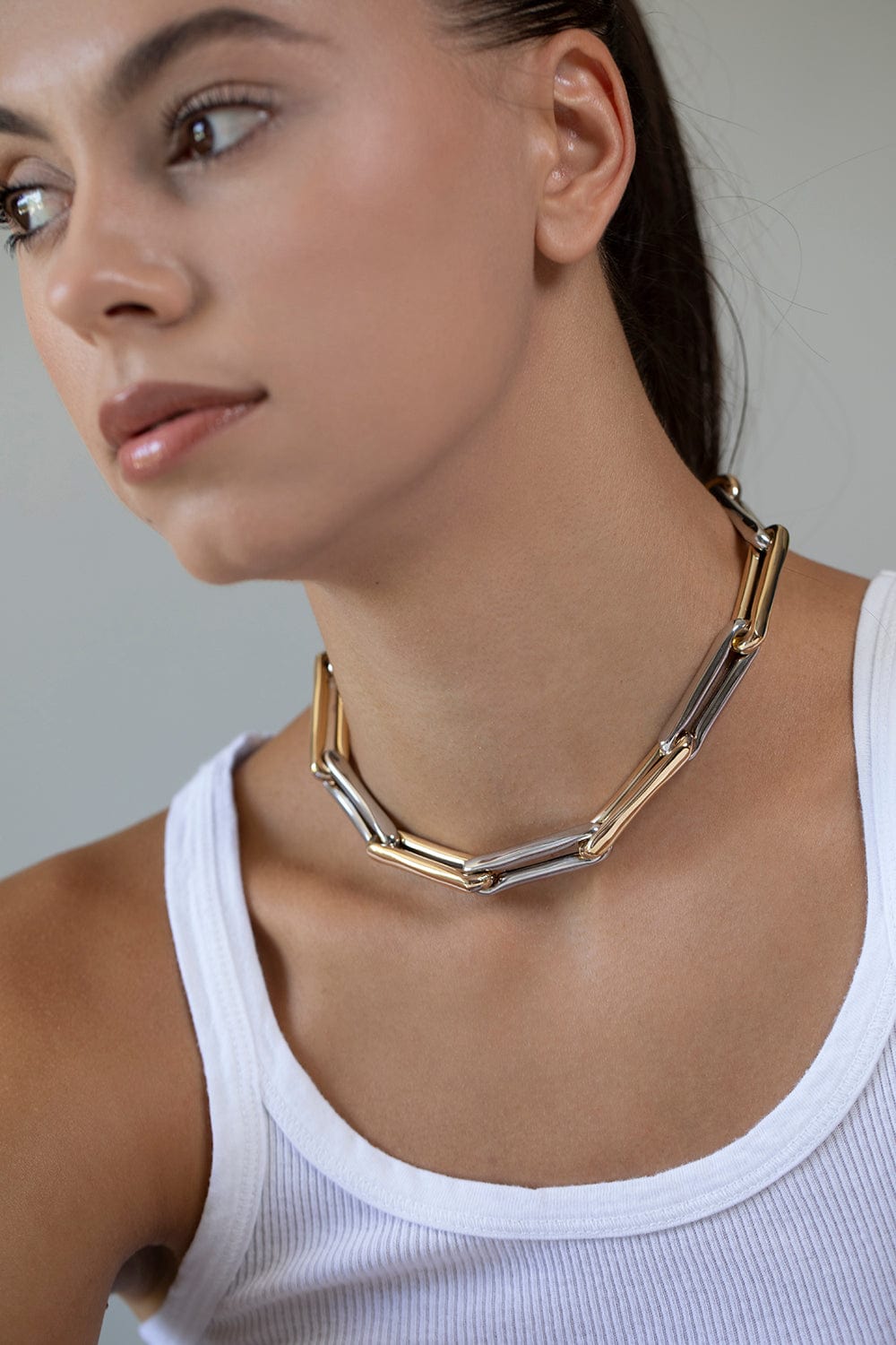 LAUREN RUBINSKI-LR3 - Extra Large Yellow and White Gold Necklace-YELLOW GOLD