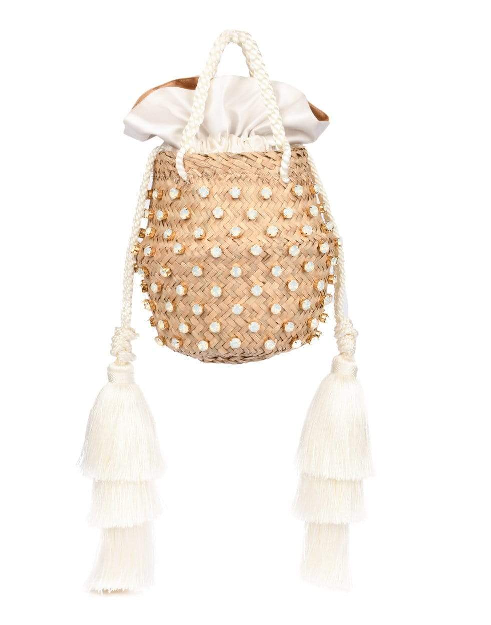 LE NINE-Cream Carol Small Tassel Bag with Opals-BISCOTTO