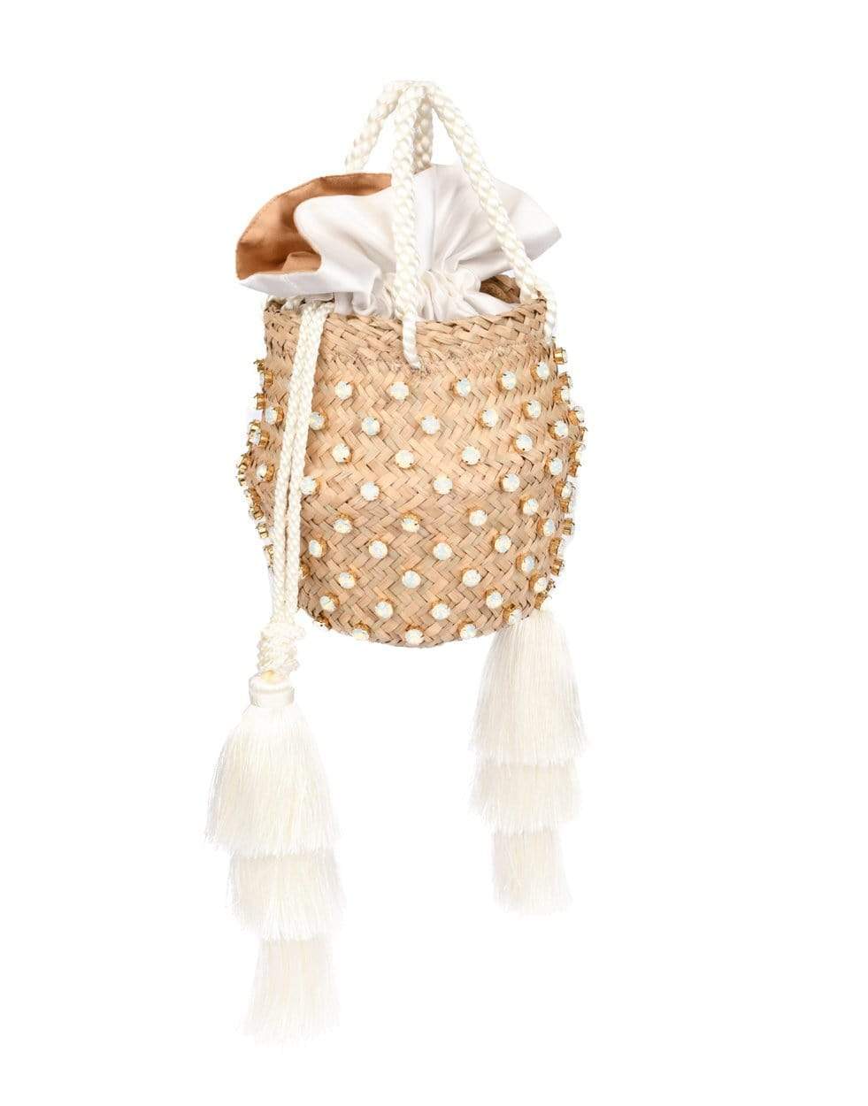 LE NINE-Cream Carol Small Tassel Bag with Opals-BISCOTTO