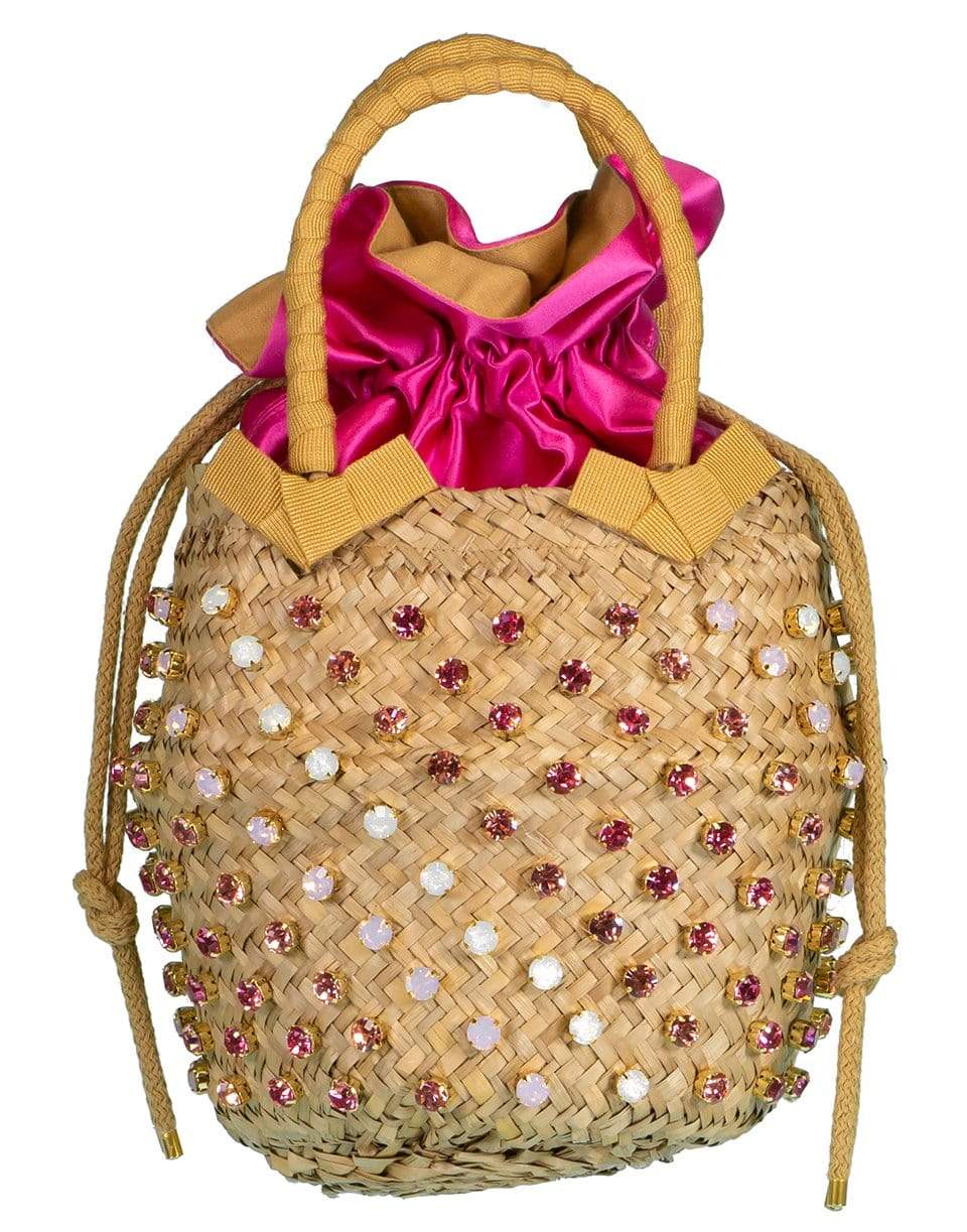 LE NINE-Nina Shadow Rose Raffia Basket Bag-BISCOTTO