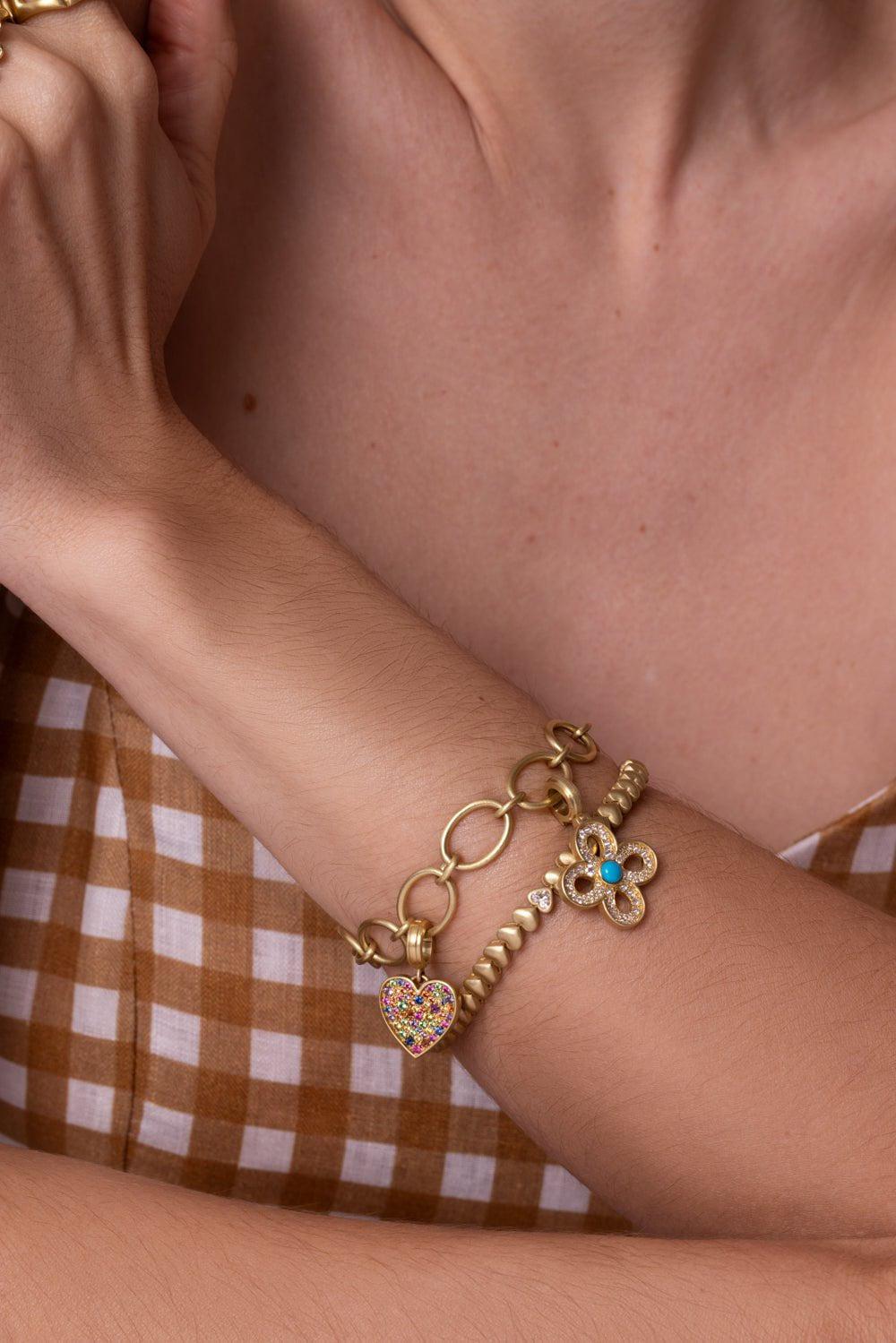 LEIGH MAXWELL-Heart Tennis Bracelet-YELLOW GOLD
