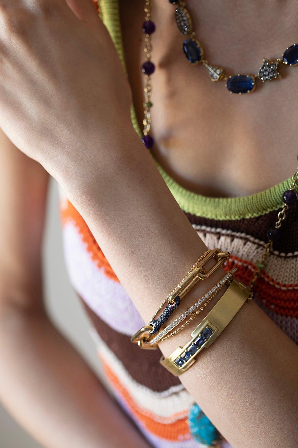 LEIGH MAXWELL-Bar Bracelet - Blue Sapphire-YELLOW GOLD