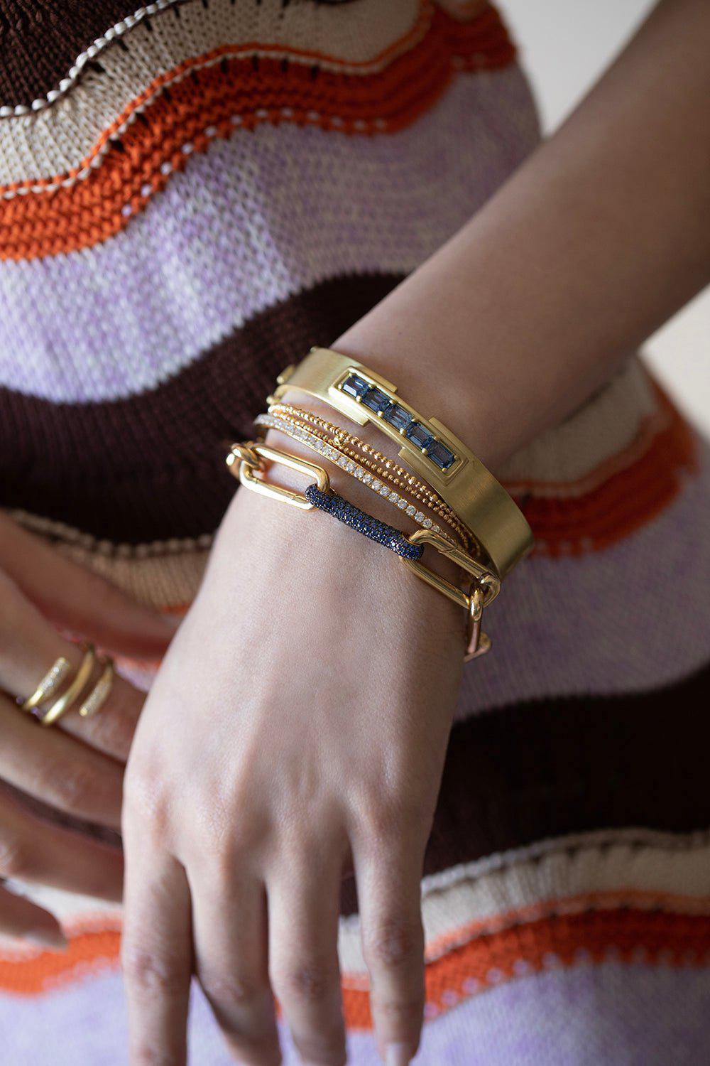 LEIGH MAXWELL-Bar Bracelet - Blue Sapphire-YELLOW GOLD