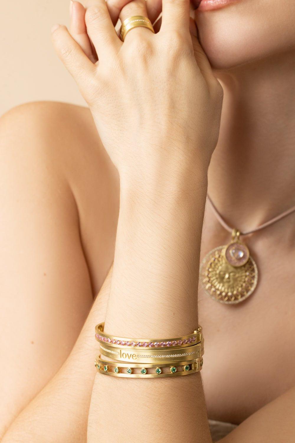 LEIGH MAXWELL-Emerald Hinged Bracelet-YELLOW GOLD