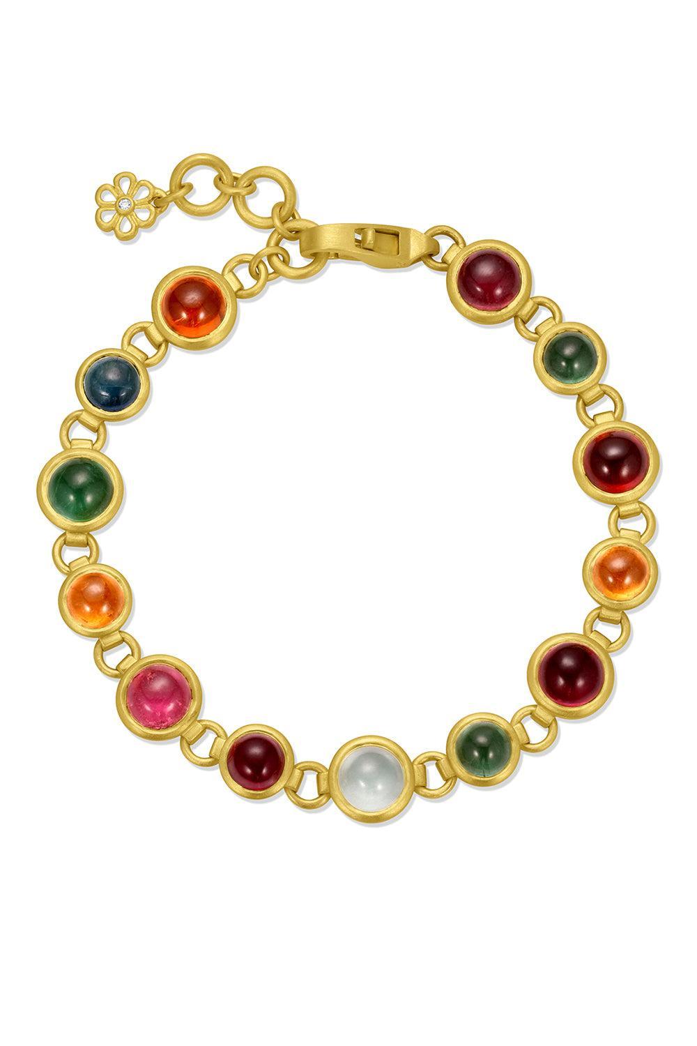 Mixed Gem Round Cabochon Bracelet-YELLOW GOLD-JEWELRYFINE JEWELBRACELET O-LEIGH MAXWELL