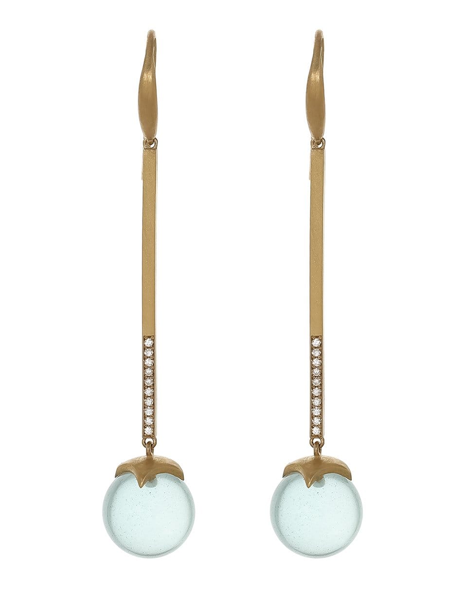 LEIGH MAXWELL-Aquamarine and Diamond Short Bar Earrings-YELLOW GOLD
