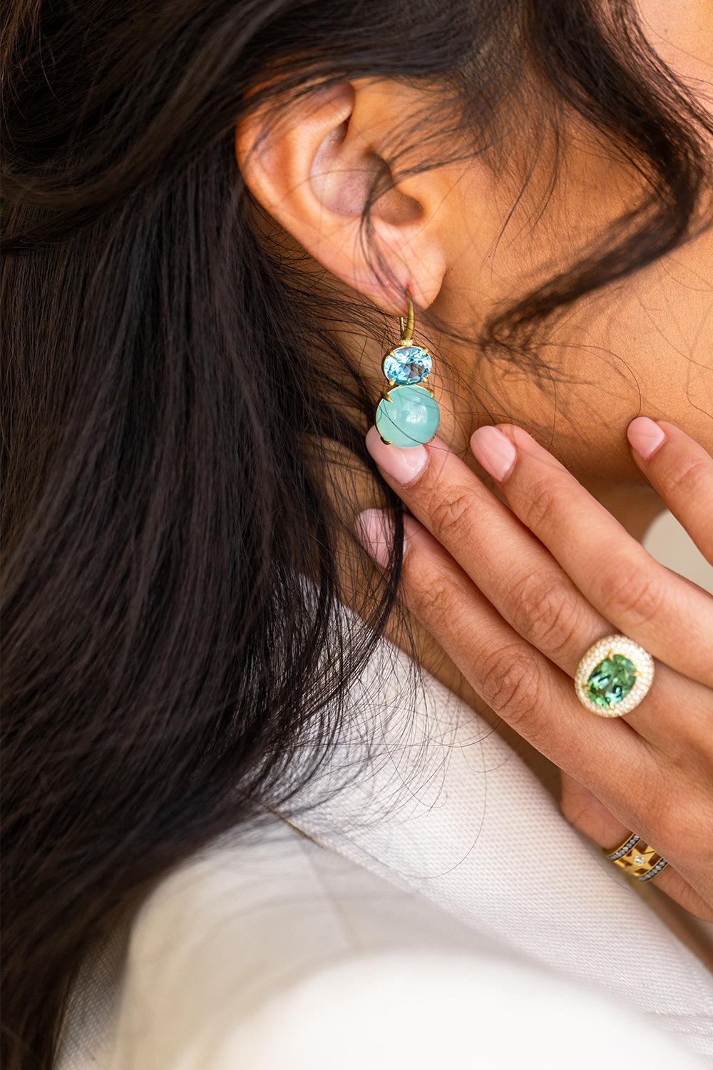 Aquamarine Opal Double Bijou Earrings-YELLOW GOLD-JEWELRYFINE JEWELEARRING-LEIGH MAXWELL