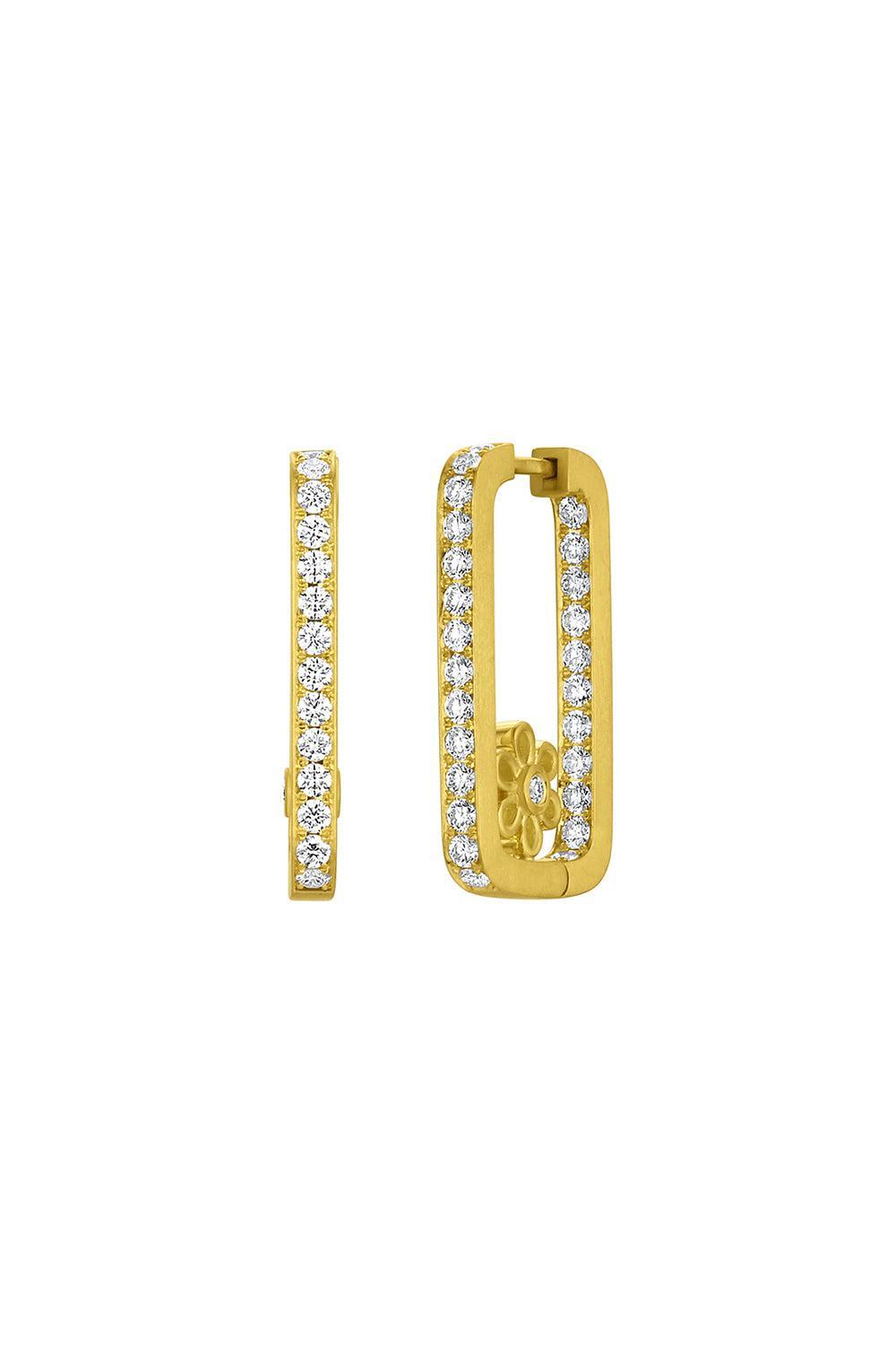 Diamond Flower Rectangle Hoop Earrings-YELLOW GOLD-JEWELRYFINE JEWELEARRING-LEIGH MAXWELL