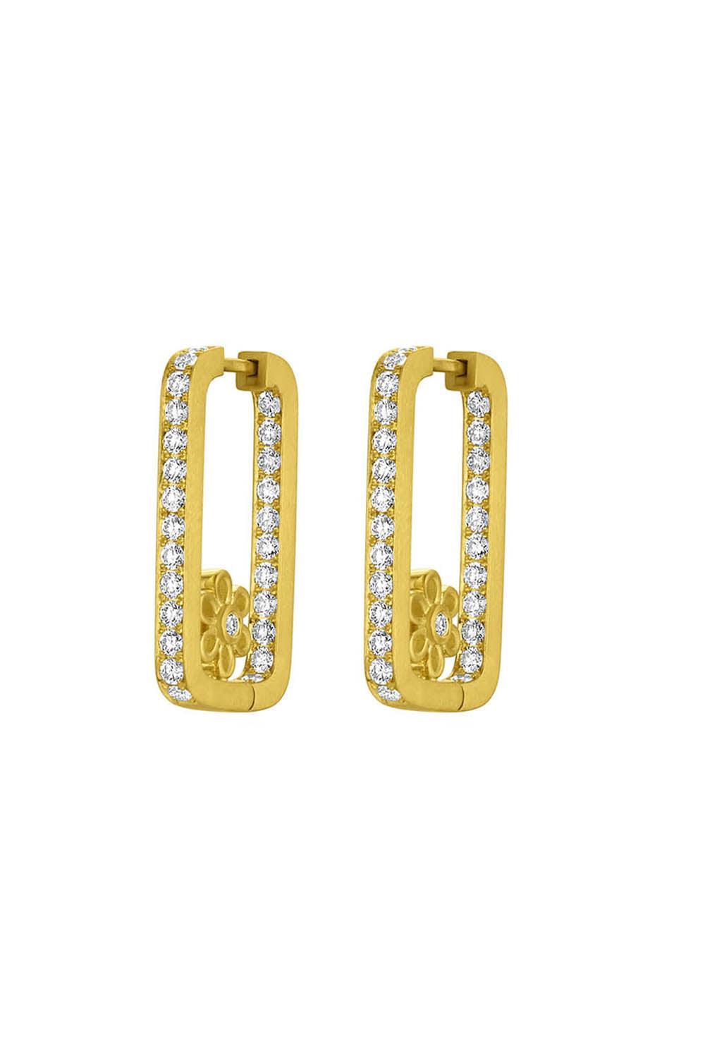 Diamond Flower Rectangle Hoop Earrings-YELLOW GOLD-JEWELRYFINE JEWELEARRING-LEIGH MAXWELL