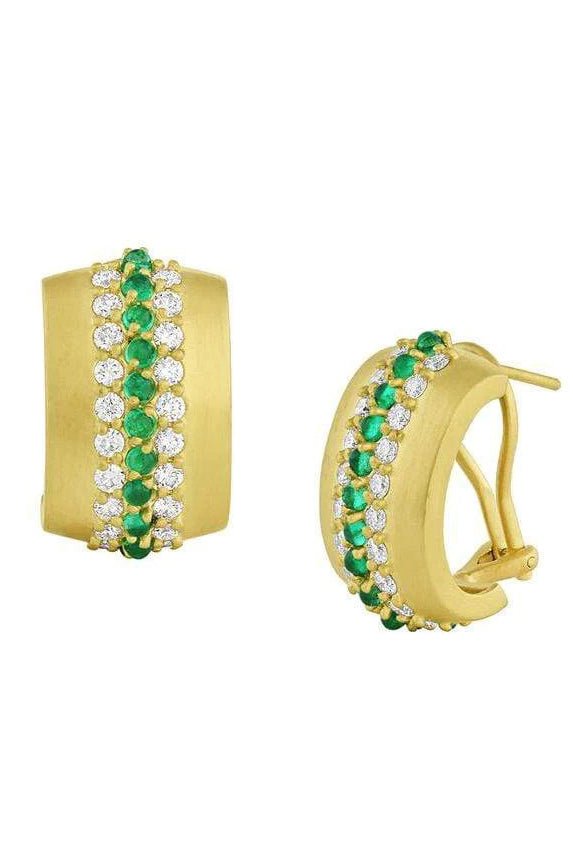 LEIGH MAXWELL-Emerald and Diamond Omega Earrings-YELLOW GOLD