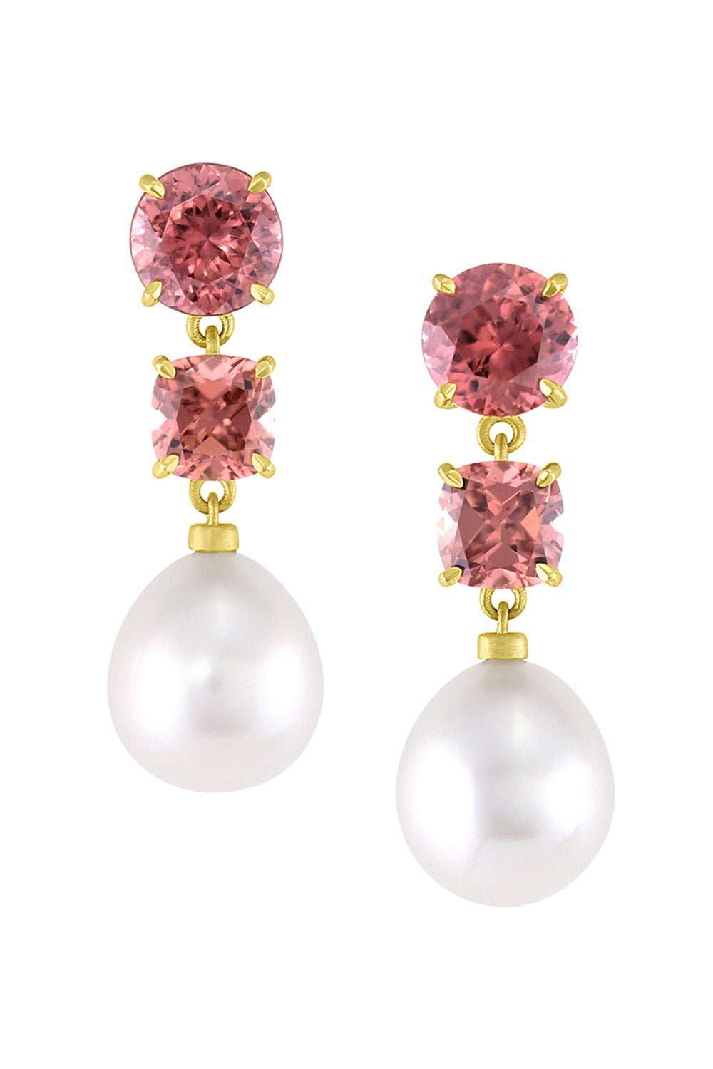 LEIGH MAXWELL-Gemmy Pearl Drop Rose Zircon Earrings-YELLOW GOLD