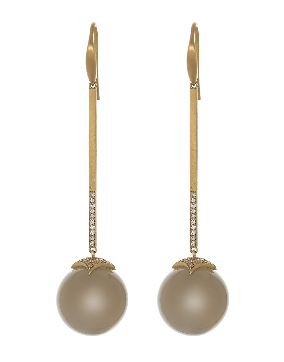 LEIGH MAXWELL-Grey Moonstone and Diamond Short Bar Earrings-YELLOW GOLD