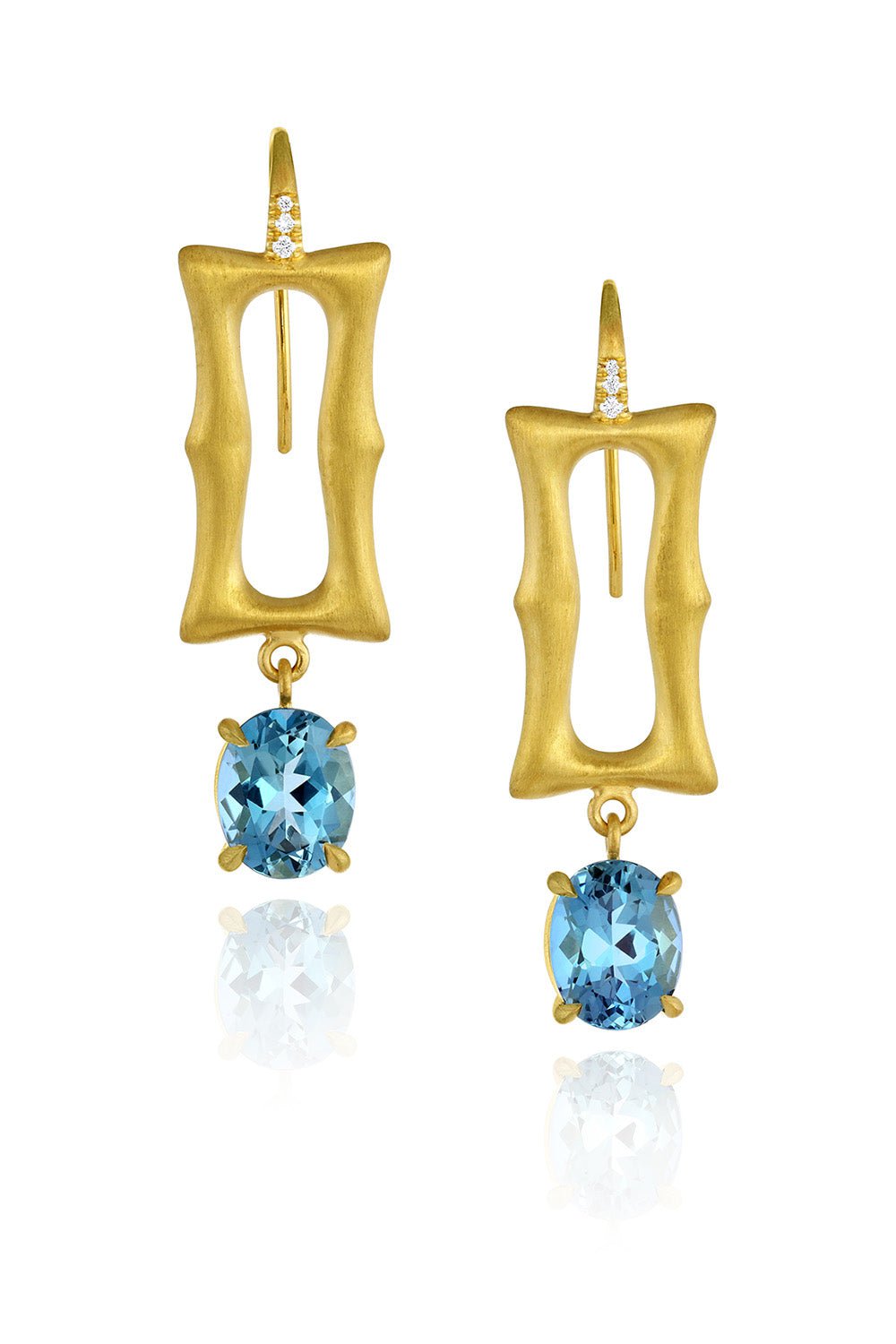 LEIGH MAXWELL-Long Frame Aquamarine Earrings-YELLOW GOLD