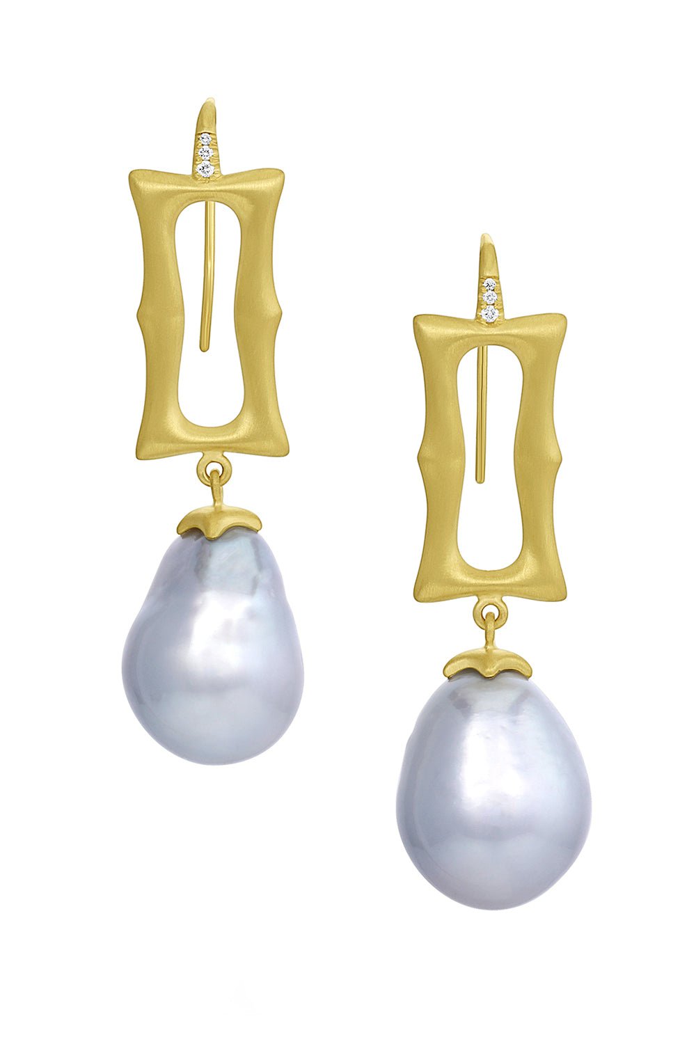 LEIGH MAXWELL-Long Frame Pearl Earrings-YELLOW GOLD