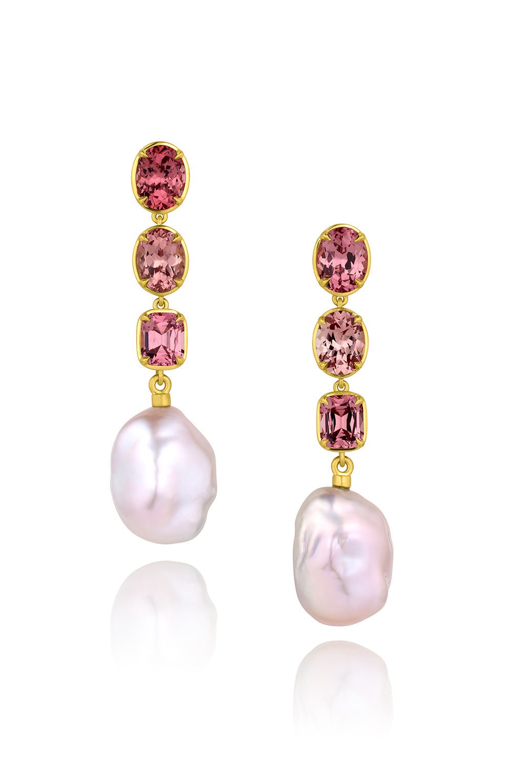 LEIGH MAXWELL-Malaya Garnet Pearl Earrings-YELLOW GOLD