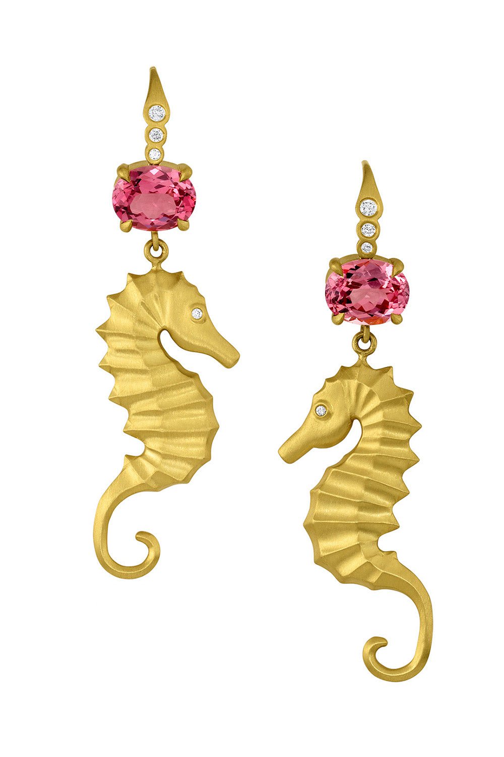 LEIGH MAXWELL-Malaya Garnet Seahorse Earrings-YELLOW GOLD