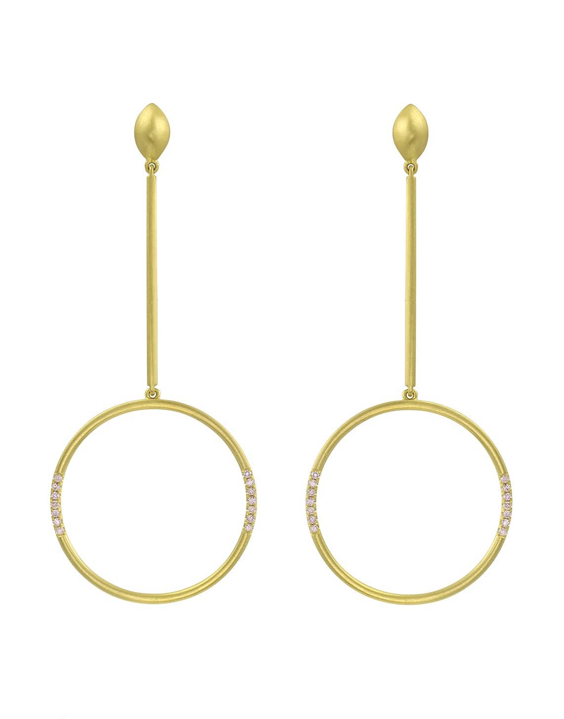LEIGH MAXWELL-Pink Pave Diamond Circle Drop Earrings-YELLOW GOLD