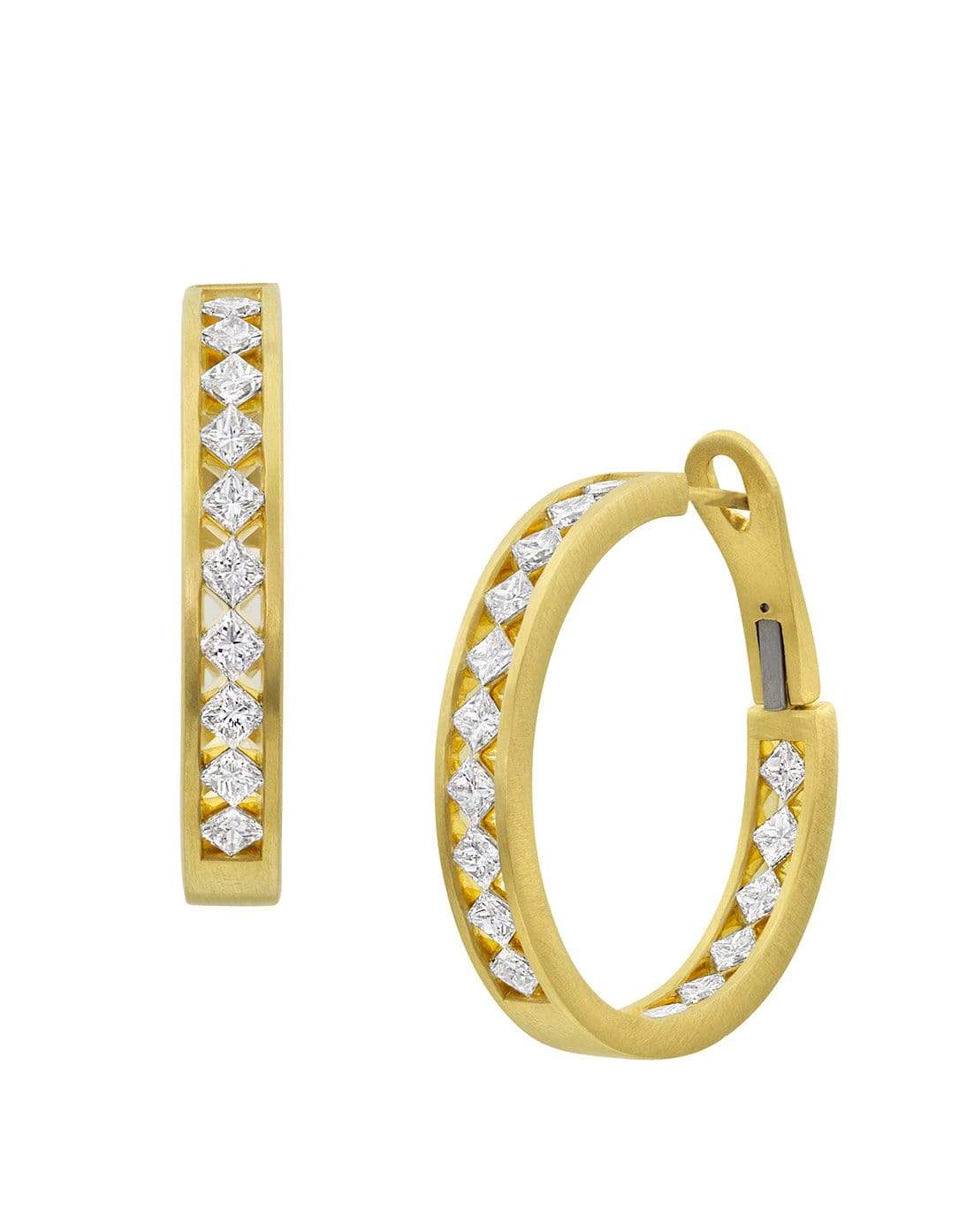 LEIGH MAXWELL-Princess Cut Diamond Hoops-YELLOW GOLD