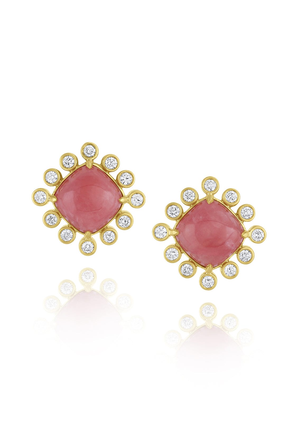 LEIGH MAXWELL-Rhodochrosite Omega Earrings-YELLOW GOLD