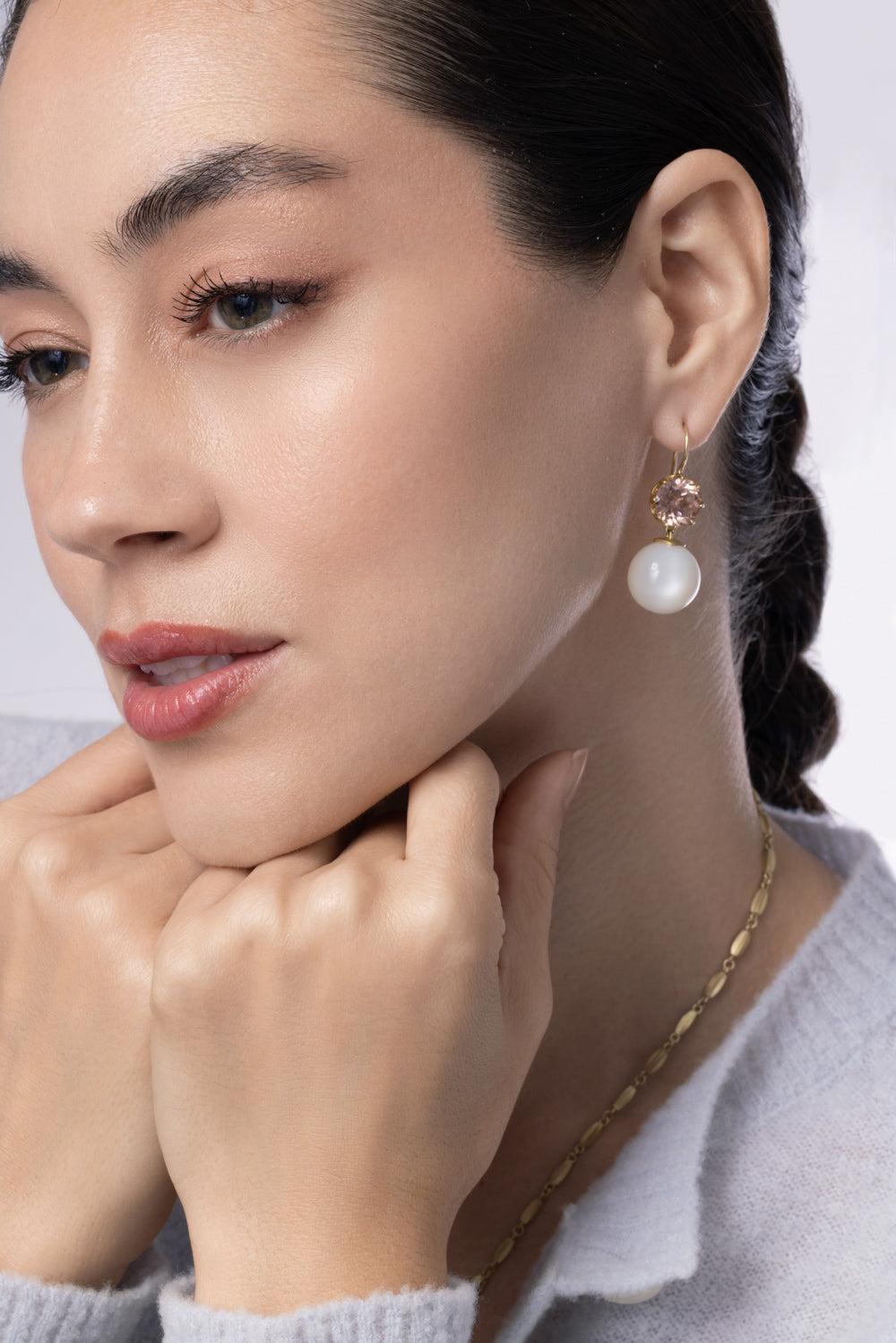 Rose Ziron Moonstone Crown Earrings-YELLOW GOLD-JEWELRYFINE JEWELEARRING-LEIGH MAXWELL