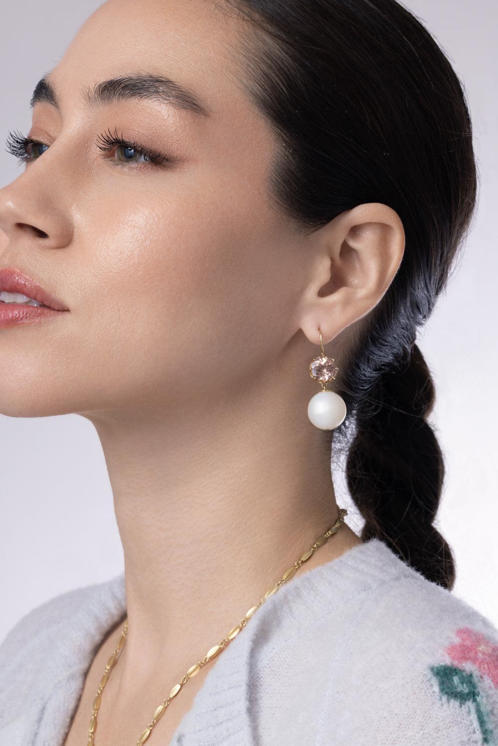 Rose Ziron Moonstone Crown Earrings-YELLOW GOLD-JEWELRYFINE JEWELEARRING-LEIGH MAXWELL