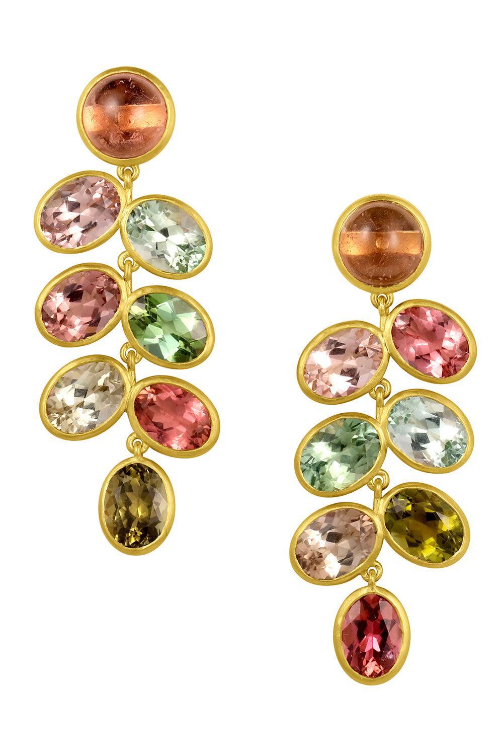 Tourmaline Linear Cluster Earrings-YELLOW GOLD-JEWELRYFINE JEWELEARRING-LEIGH MAXWELL