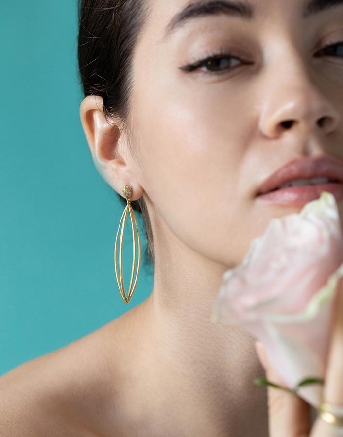 LEIGH MAXWELL-Ulaini Long Cage Diamond Earrings-YELLOW GOLD