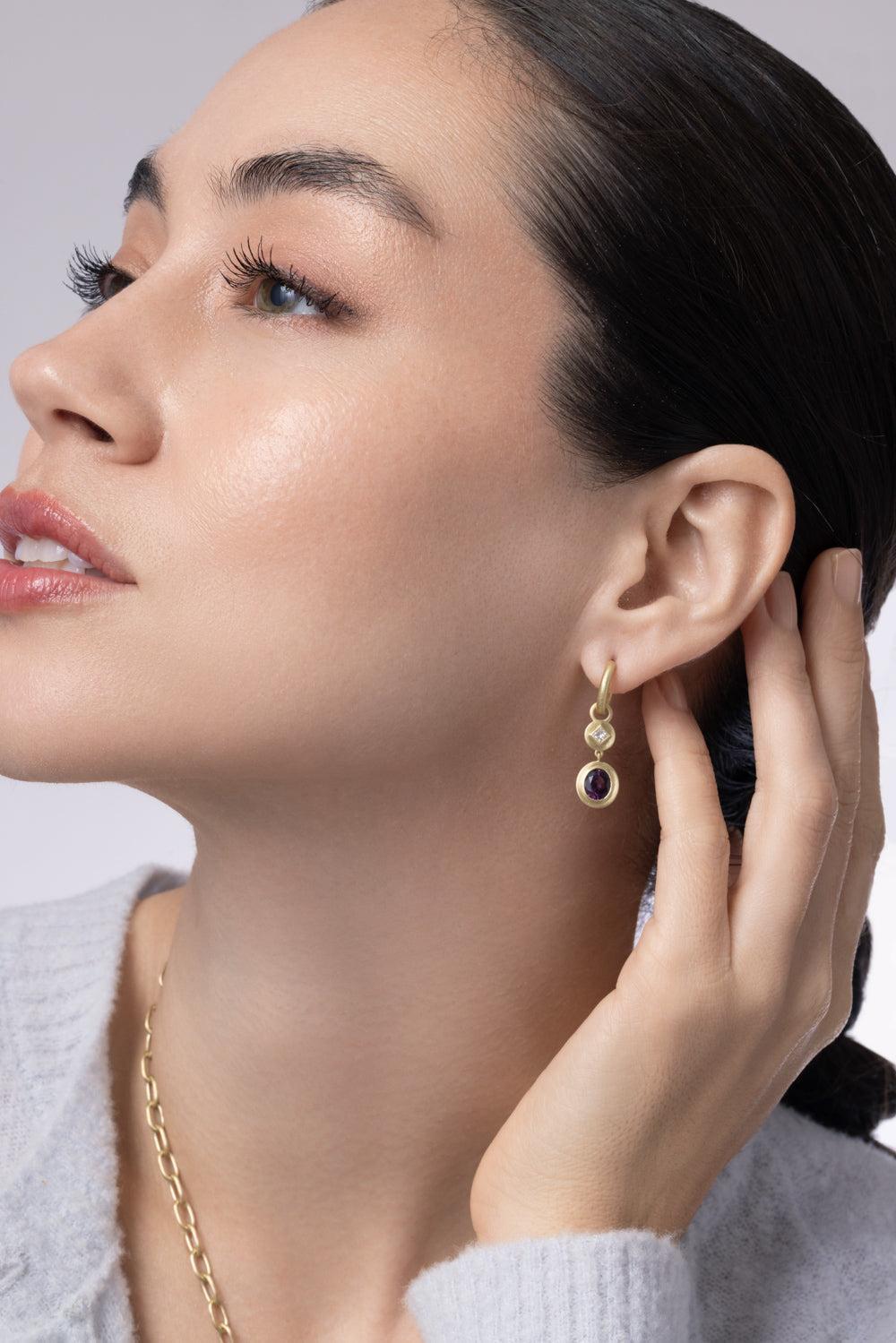Spinel Diamond Gemstone Ear Charms-YELLOW GOLD-JEWELRYFINE JEWELMISC-LEIGH MAXWELL