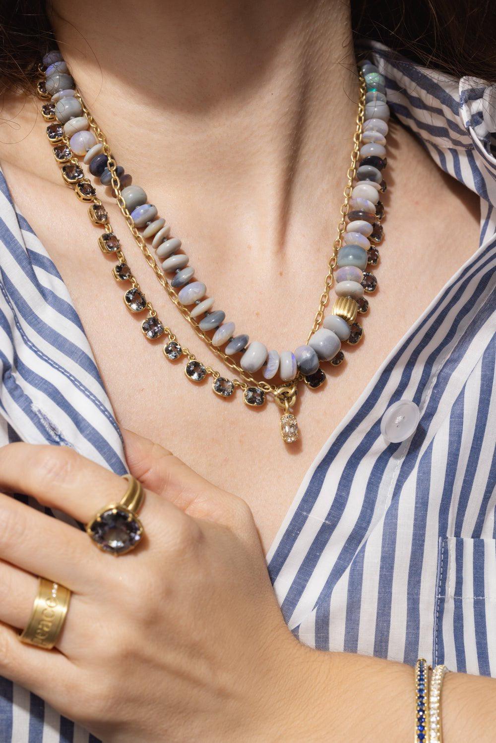 LEIGH MAXWELL-Black Opal Bead Necklace-YELLOW GOLD