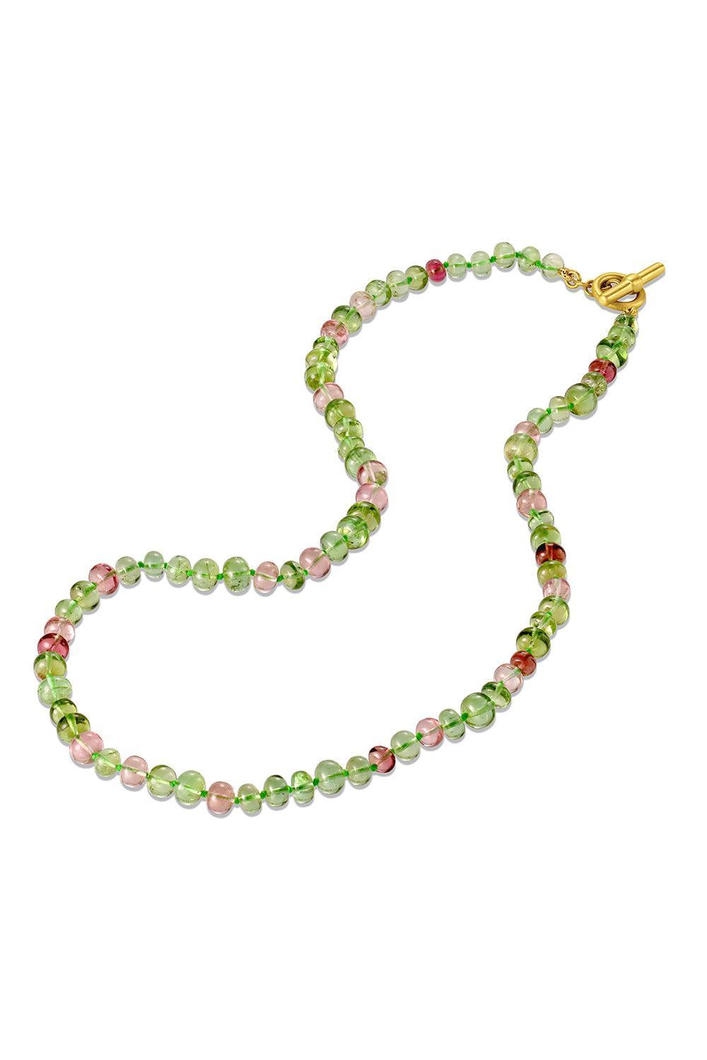 Pink Green Tourmaline Beaded Necklace-YELLOW GOLD-18-JEWELRYFINE JEWELNECKLACE O-LEIGH MAXWELL