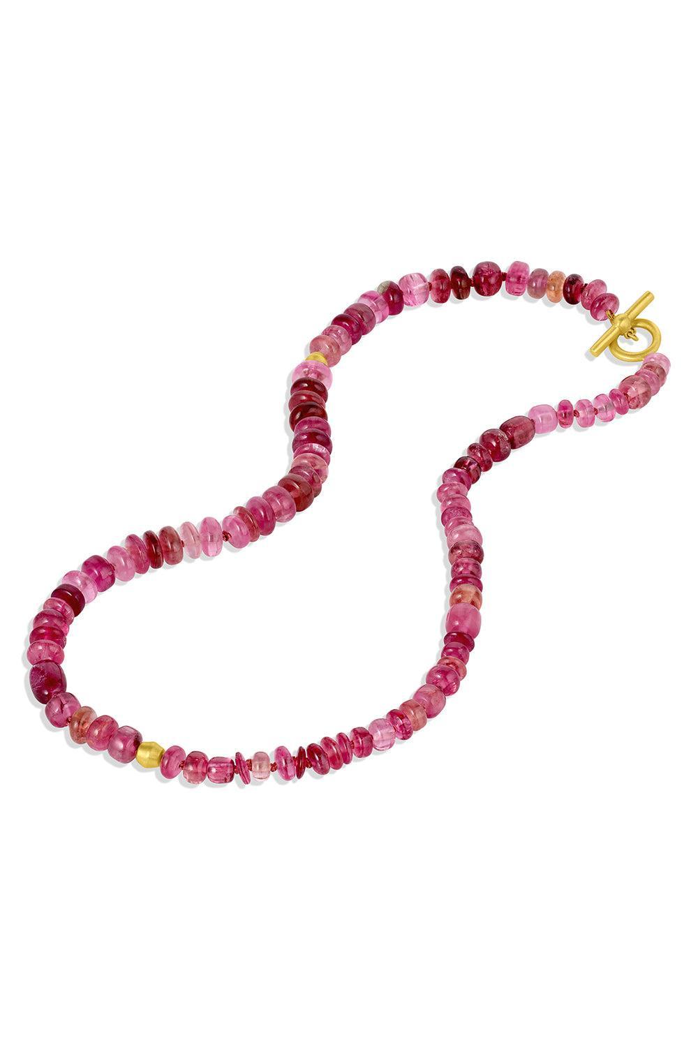 Pink Tourmaline Beaded Necklace-YELLOW GOLD-18-JEWELRYFINE JEWELNECKLACE O-LEIGH MAXWELL