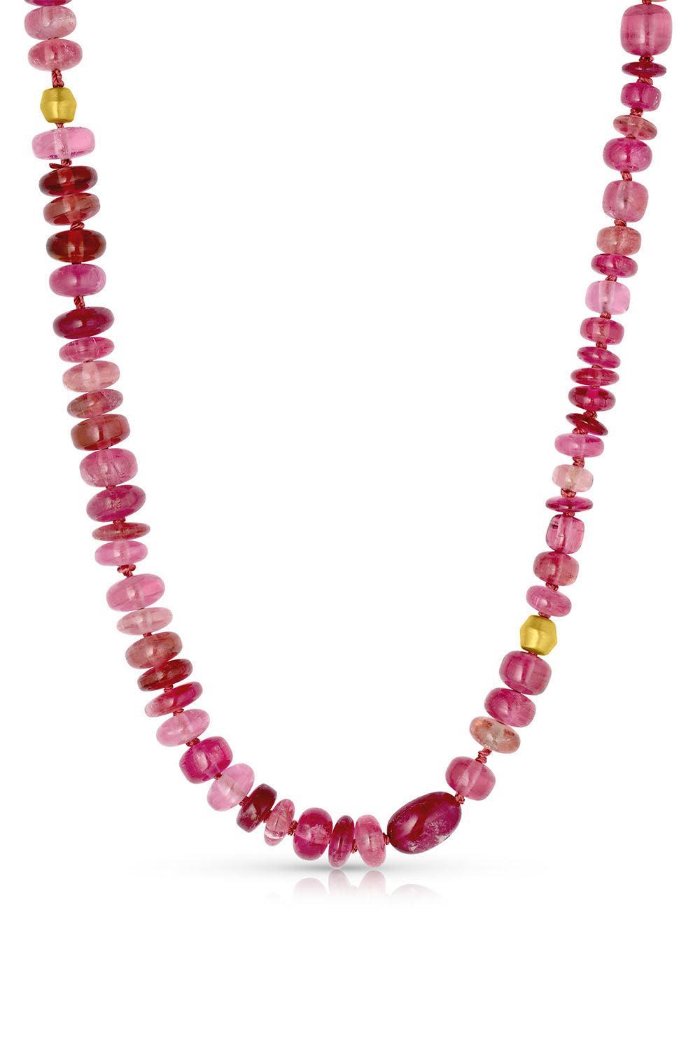 Pink Tourmaline Beaded Necklace-YELLOW GOLD-18-JEWELRYFINE JEWELNECKLACE O-LEIGH MAXWELL