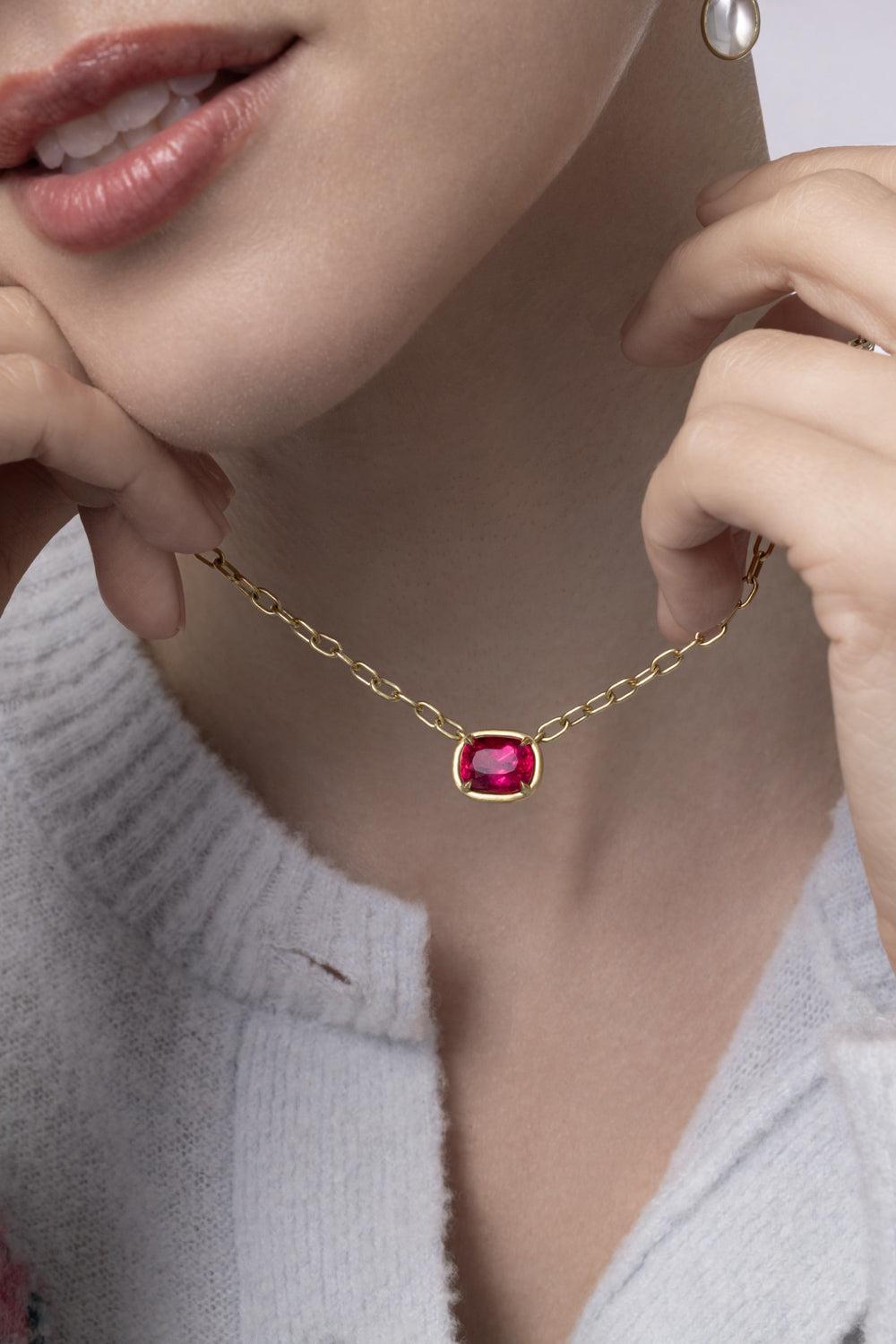 Pink Tourmaline Bijou Necklace-YELLOW GOLD-18-JEWELRYFINE JEWELNECKLACE O-LEIGH MAXWELL