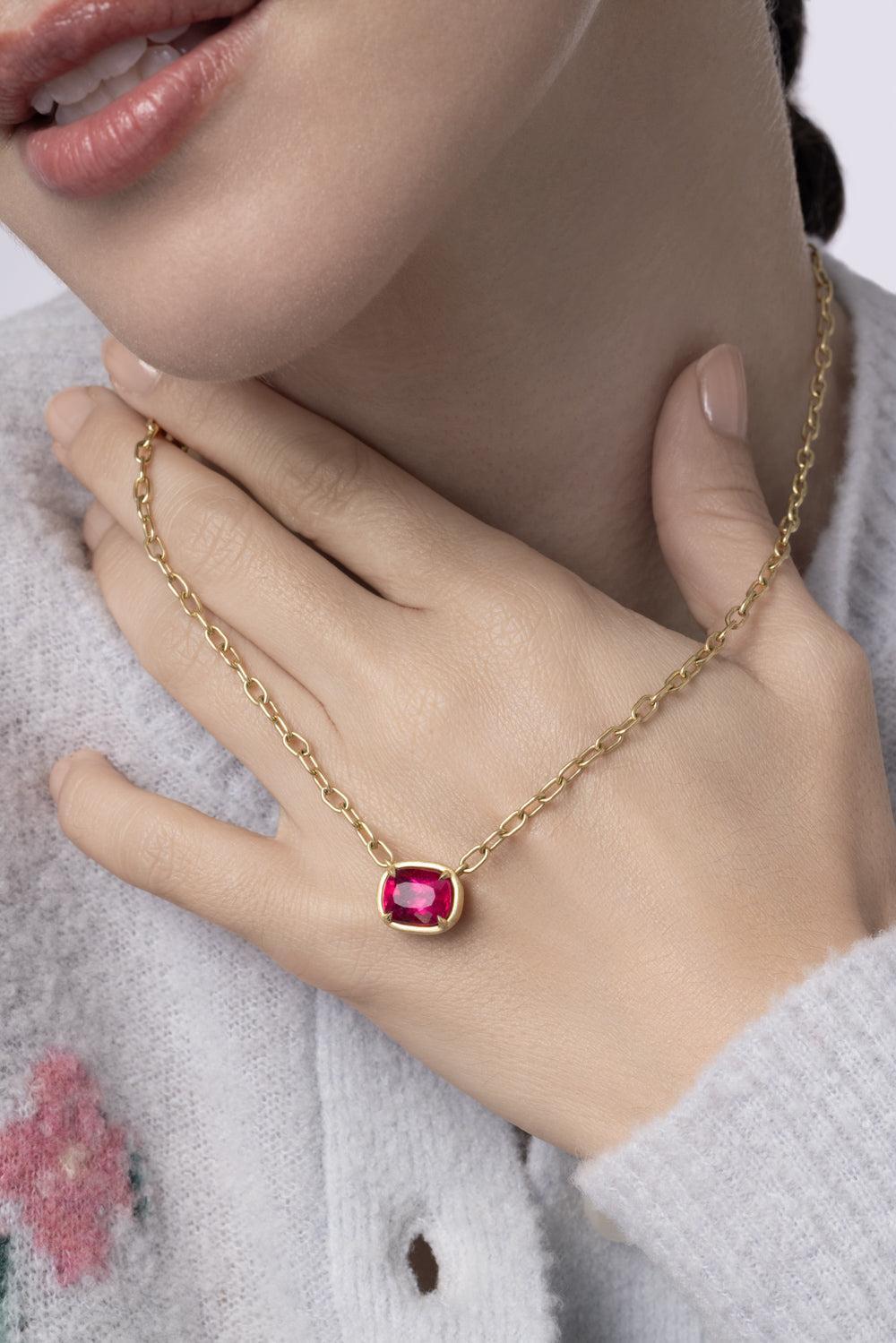 Pink Tourmaline Bijou Necklace-YELLOW GOLD-18-JEWELRYFINE JEWELNECKLACE O-LEIGH MAXWELL
