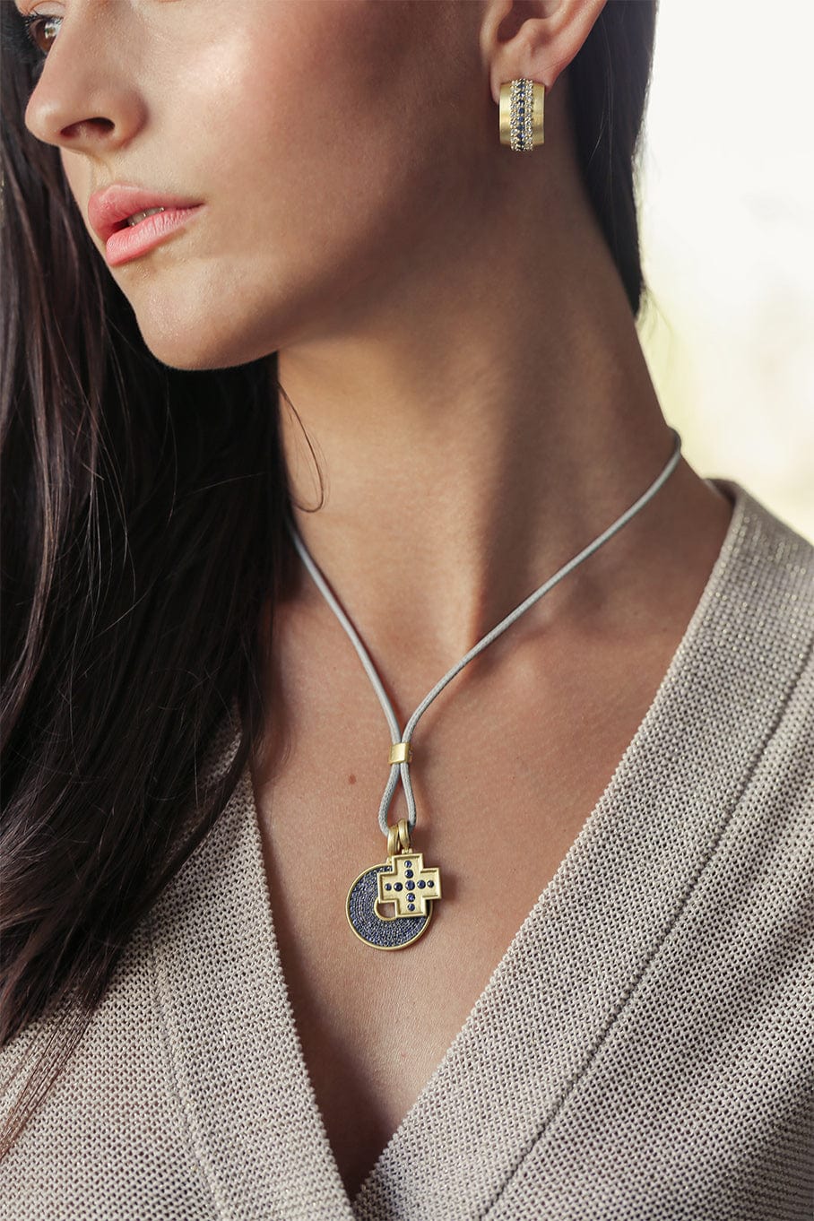 LEIGH MAXWELL-Diamond Slider Leather Cord-YELLOW GOLD