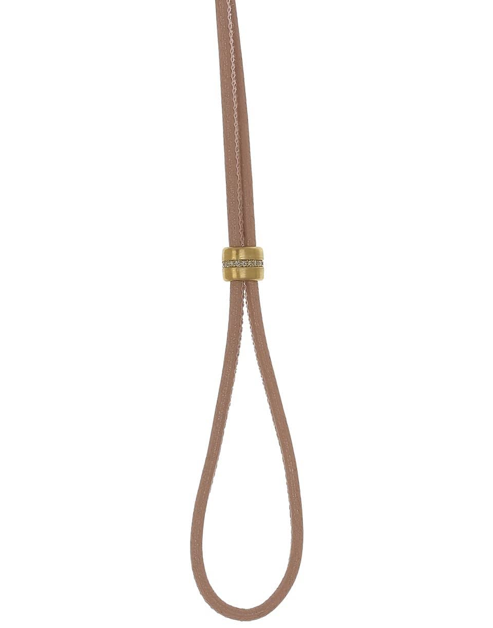 LEIGH MAXWELL-Diamond Slider on Pink Leather Cord-YELLOW GOLD